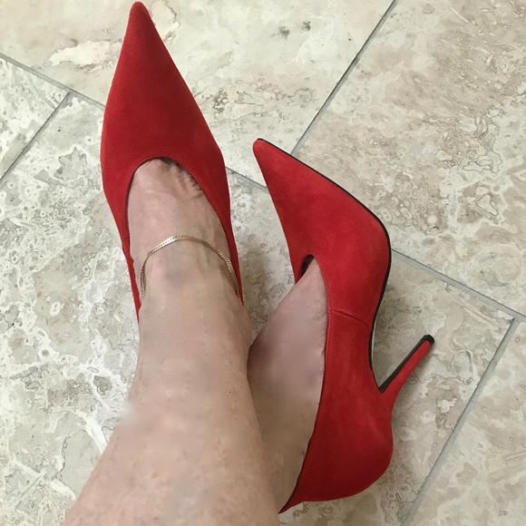 Topshop Gizzelle V Cut Pointed Toe Suede Red shoes - Picture 2 of 7